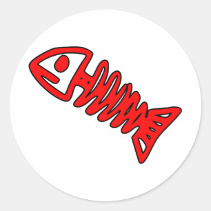 Dode vissen Skeletspieren Botten Fossil Red Ronde Sticker