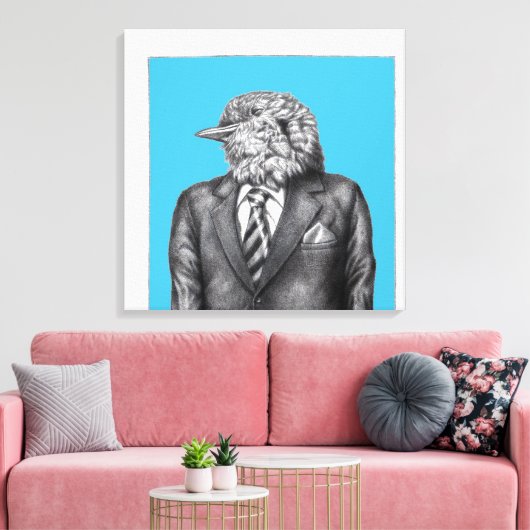 Dode vogel in zwarte pakken (Old-School Blue) Canvas Afdruk (Insitu (Woonkamer))