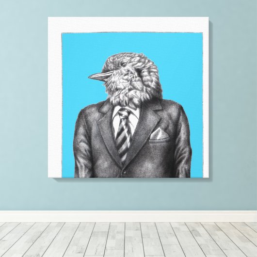 Dode vogel in zwarte pakken (Old-School Blue) Canvas Afdruk (Insitu (Houten vloer))