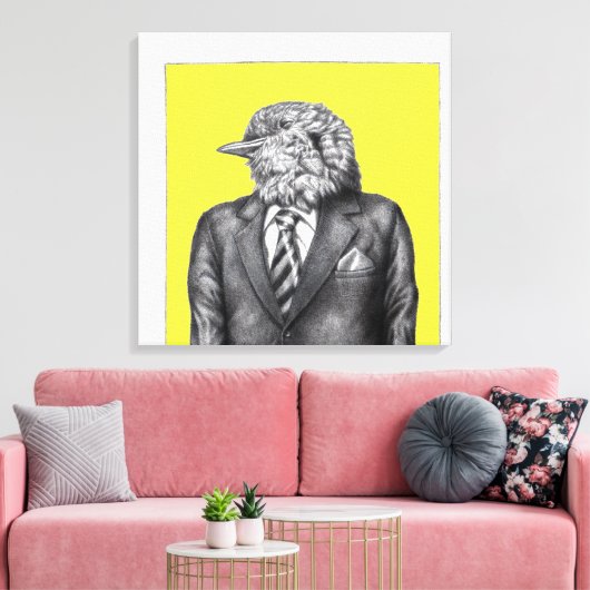 Dode vogel in zwarte pakken (retro geel) canvas afdruk (Insitu (Woonkamer))