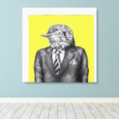 Dode vogel in zwarte pakken (retro geel) canvas afdruk (Insitu (Houten vloer))