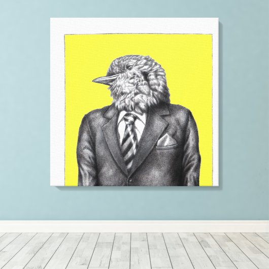 Dode vogel in zwarte pakken (retro geel) canvas afdruk (Insitu (Houten vloer))