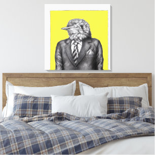 Dode vogel in zwarte pakken (retro geel) canvas afdruk