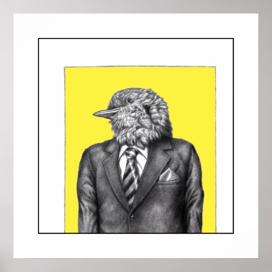 Dode vogel in zwarte pakken (retro geel) poster (Voorkant)