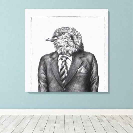 Dode vogel in zwarte pakken (sneeuw) canvas afdruk (Insitu (Houten vloer))