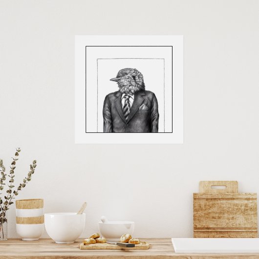 Dode vogel in zwarte pakken (sneeuw) poster (Keuken)