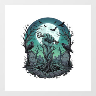 Dode Zombie Hand Skelet Sleutel Grafsteen Ravens H Raamsticker