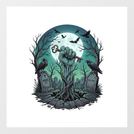 Dode Zombie Hand Skelet Sleutel Grafsteen Ravens H Raamsticker (Vel)
