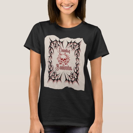 Dodelijk mooi – Gotisch schedel bloemendesign T-shirt (Voorkant)