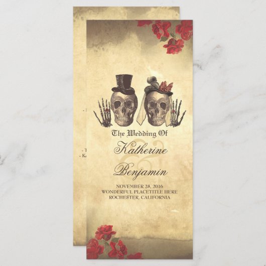 Dodelijk mooi gotische schedel paar bruiloft progr programmakaart (Voorkant / Achterkant)