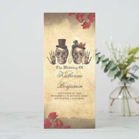 Dodelijk mooi gotische schedel paar bruiloft progr programmakaart (Staand voorkant)