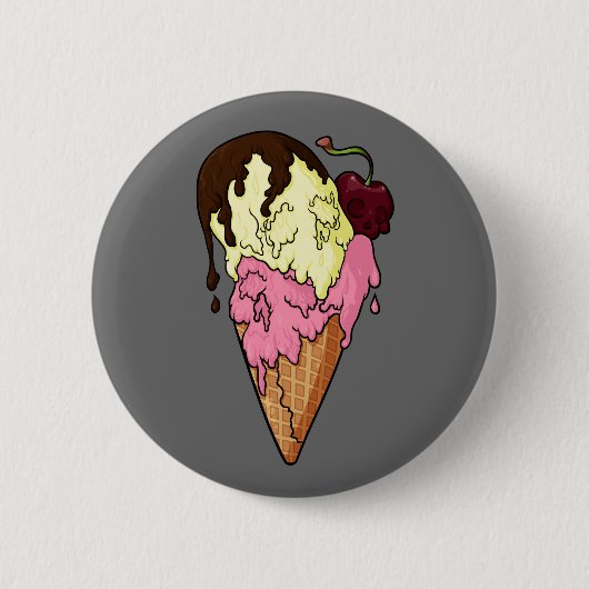 Dodelijk Sweet Strawberry n' Banana Skull Ice Crea Ronde Button 5,7 Cm (Voorkant)