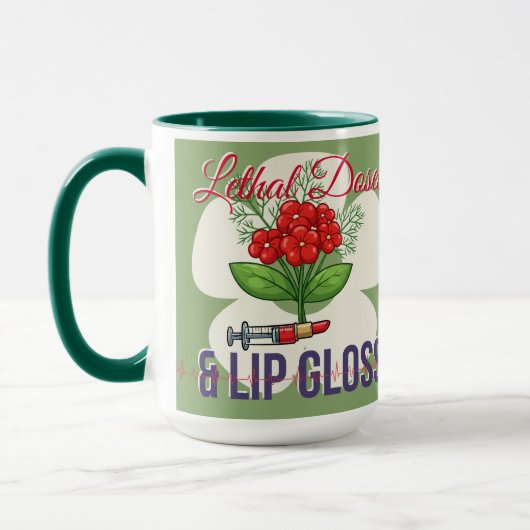 Dodelijke doses & lipglans - grappig medisch humor mok (Links)