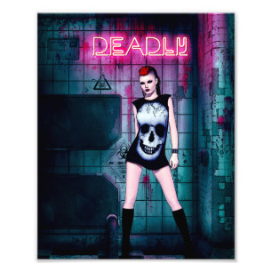 Dodelijke Neon Punk Schedel Meisje Foto Afdruk