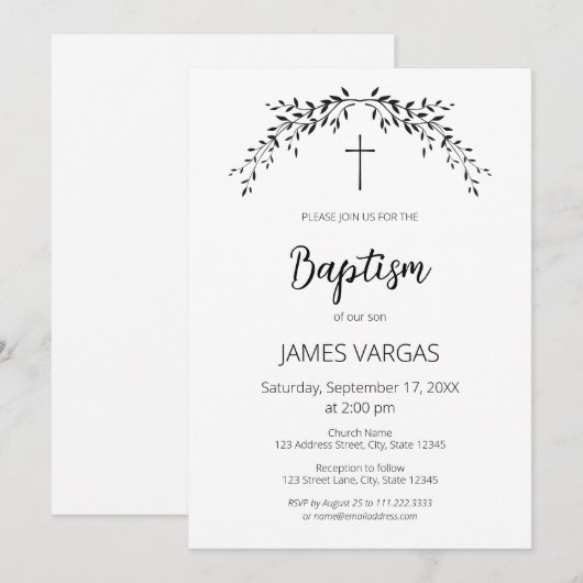 Doden. Elegante bladeren bloemendoop Kaart (Voorkant / Achterkant)