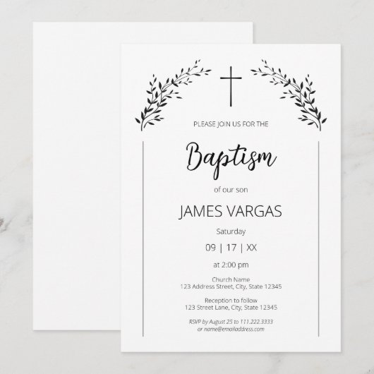 Doden. Elegante bladeren bloemendoop Kaart (Voorkant / Achterkant)