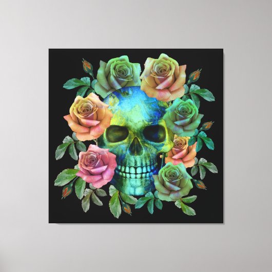 DODEN GROENE Schedel MET BLOEMEN Canvas Afdruk (Voorkant)