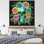DODEN GROENE Schedel MET BLOEMEN Canvas Afdruk (Insitu (Slaapkamer))