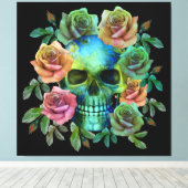 DODEN GROENE Schedel MET BLOEMEN Canvas Afdruk (Insitu (Houten vloer))