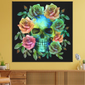 DODEN GROENE Schedel MET BLOEMEN Canvas Afdruk (Insitu (Woonkamer))
