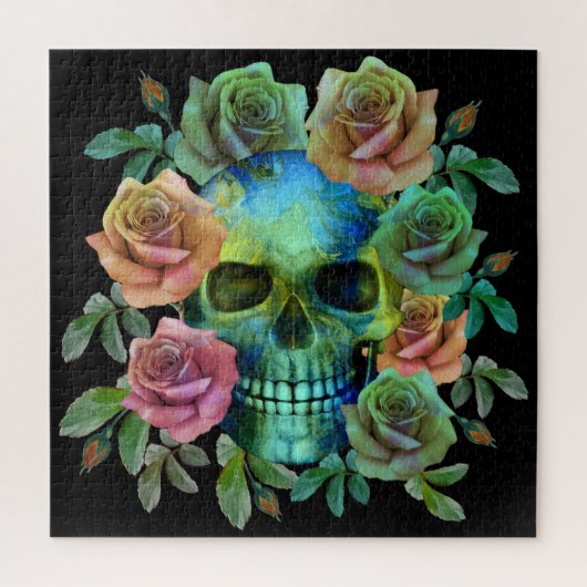 DODEN GROEne schedel MET bloemen Legpuzzel (Verticaal)