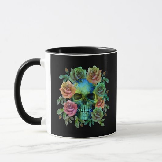 DODEN GROEne schedel MET bloemen Mok (Links)