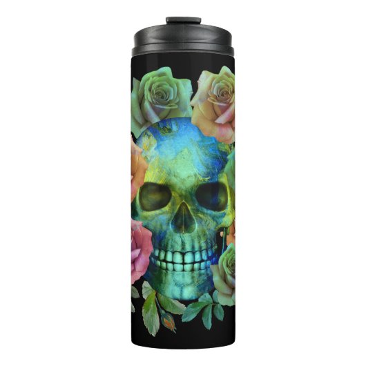 DODEN GROEne schedel MET bloemen Thermosbeker (Voorkant)