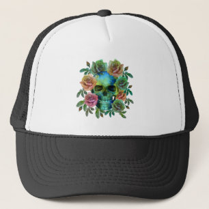 DODEN GROEne schedel MET bloemen Trucker Pet
