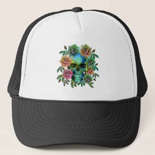 DODEN GROEne schedel MET bloemen Trucker Pet (Voorkant)