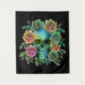 DODEN GROENE Schedel MET BLOEMEN Wandkleed (Voorkant)