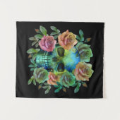 DODEN GROENE Schedel MET BLOEMEN Wandkleed (Voorkant (horizontaal))