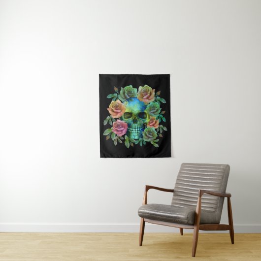 DODEN GROENE Schedel MET BLOEMEN Wandkleed (In situ)