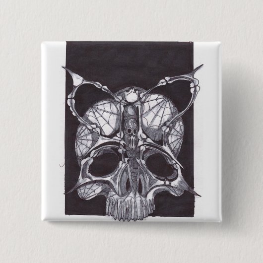 Doden Head Skull Vierkante Button 5,1 Cm (Voorkant)