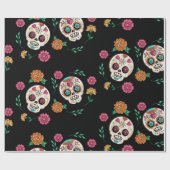Dodenherdenking Suikerschedels en Bloemen Zwart Cadeaupapier (Vlak)