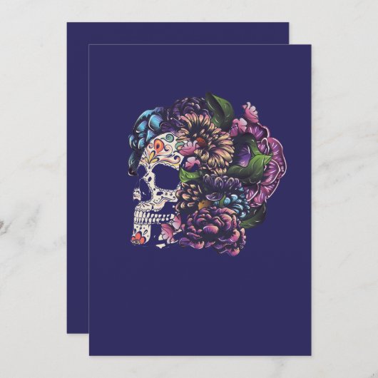 Dodenherelend suiker schedel met bloemen kaart (Voorkant / Achterkant)