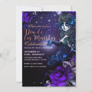 Dodenherfst Paars Blauw Dia de los Muertos Kaart