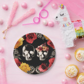 Dodenkop Rood Geel Herfst Bloemen Bruiloft Papieren Bordje (Feest)