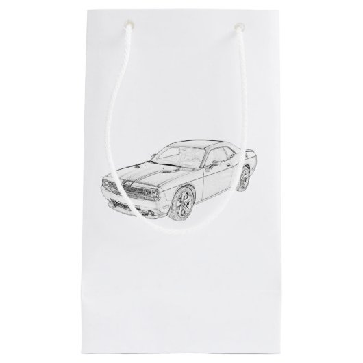 Dodge Challenger Black en White Draft Gift Bag Klein Cadeauzakje (Voorkant)