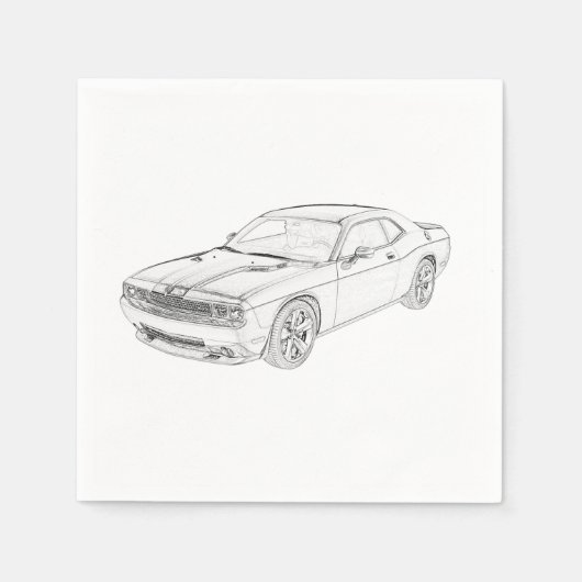 Dodge Challenger Black en White Pencil Tekening Servet (Voorkant)