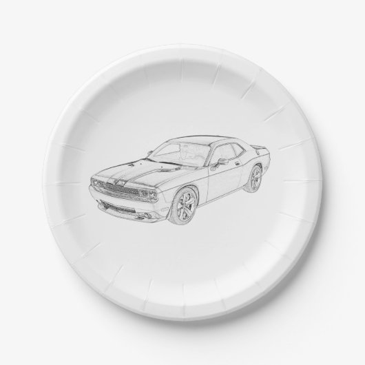 Dodge Challenger Mopar Musculum Car Pencil Tekenin Papieren Bordje (Voorkant)