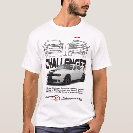 Dodge Challenger - Muscle Car Power en iconische S T-shirt (Voorkant)