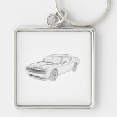 Dodge Challenger Musculair Tekenen van potlood Sleutelhanger (Voorkant)