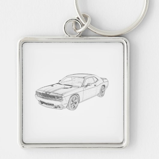 Dodge Challenger Musculair Tekenen van potlood Sleutelhanger (Voorkant)