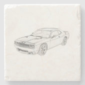 Dodge Challenger Pencil Tekening mager-spierwagen Stenen Onderzetter (Voorkant)