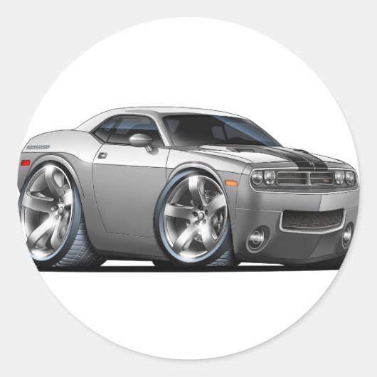 Dodge Challenger Silver/Grey Car Ronde Sticker (Voorkant)