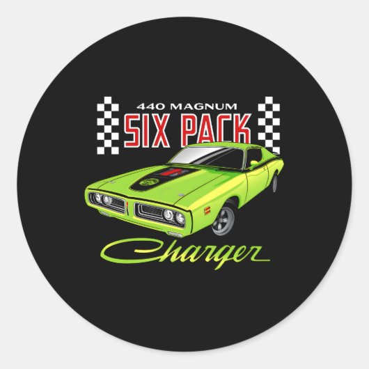 Dodge Charger 440 Magnum Six Pack Ronde Sticker (Voorkant)