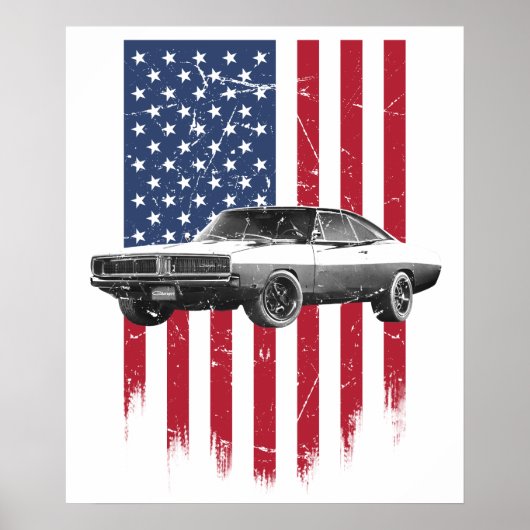 dodge charger amerikaanse vlag poster (Voorkant)