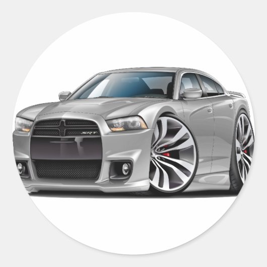 Dodge Charger SRT8 Zilveren Auto Ronde Sticker (Voorkant)