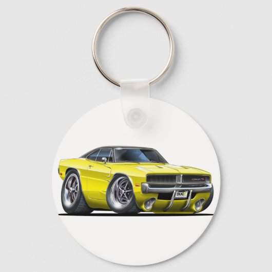 Dodge Charger Yellow Car Sleutelhanger (Voorkant)