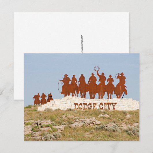 Dodge City Sign - Cowboys - Horses - Welcome Briefkaart (Voorkant / Achterkant)